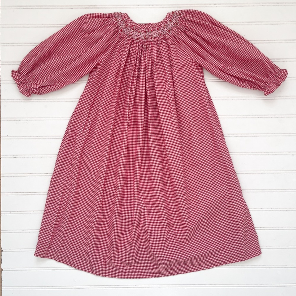 VIVE LE FETE VGUC Hand Smocked Gingham Brushed Cotton Flannel Dress